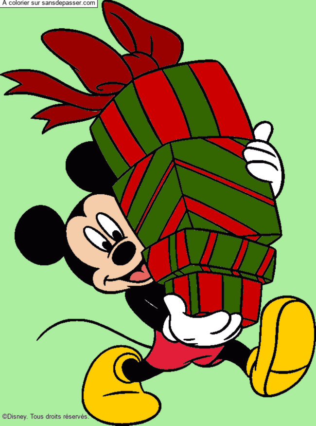 Coloriage Mickey et les cadeaux par un invit&eacute;