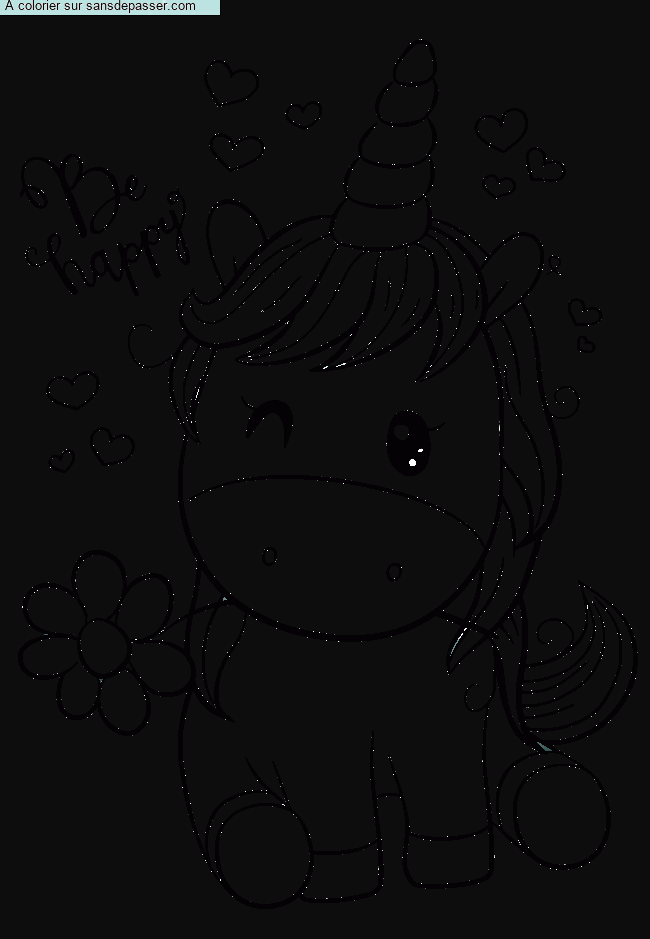Coloriage Licorne souriante par un invit&eacute;
