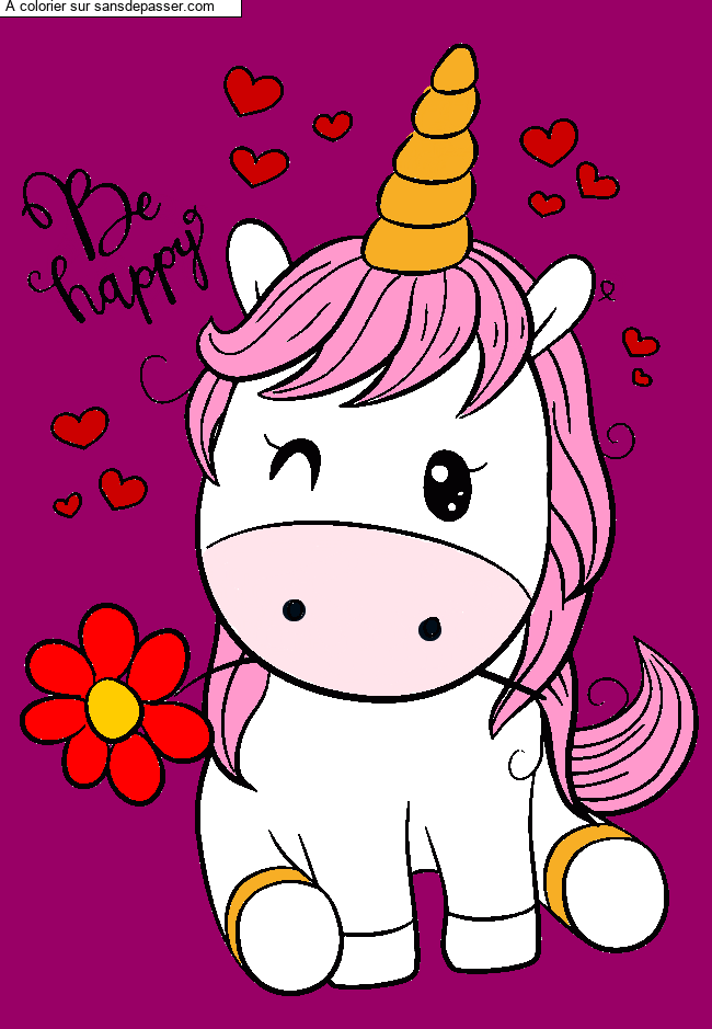 Coloriage Licorne souriante par un invit&eacute;