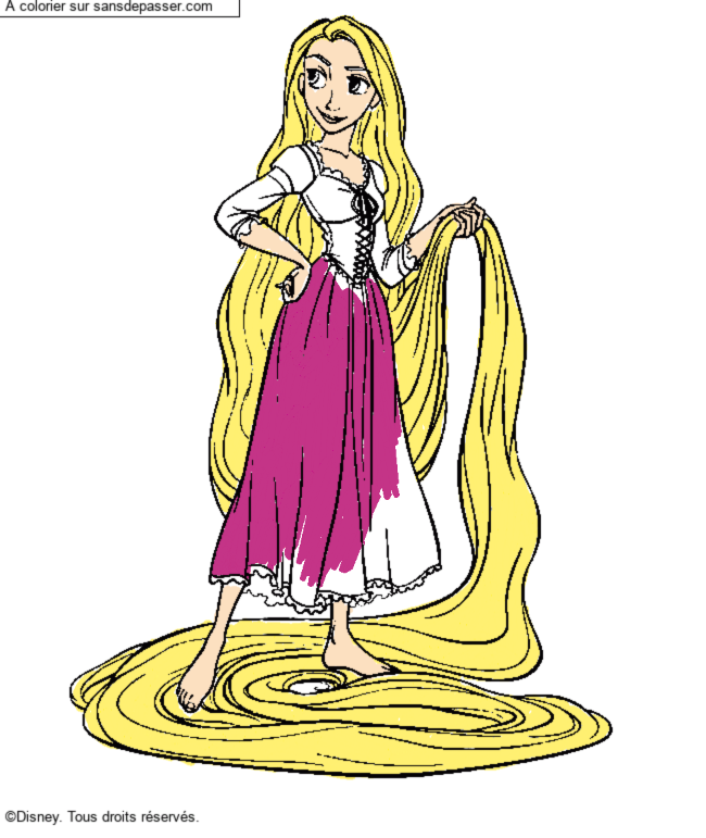 Coloriage Raiponce et sa longue chevelure par un invit&eacute;