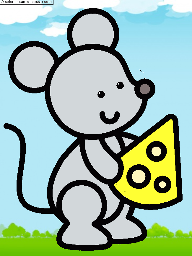 Coloriage Petite souris qui tient un fromage
