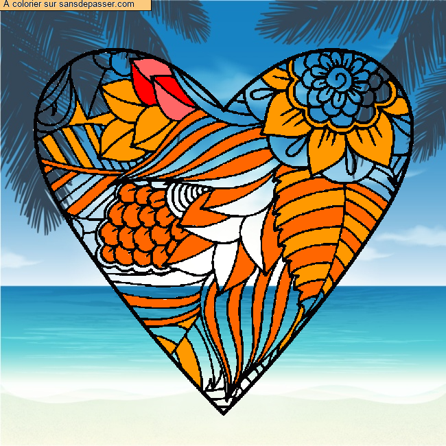 Coloriage Coeur et fleurs par un invit&eacute;