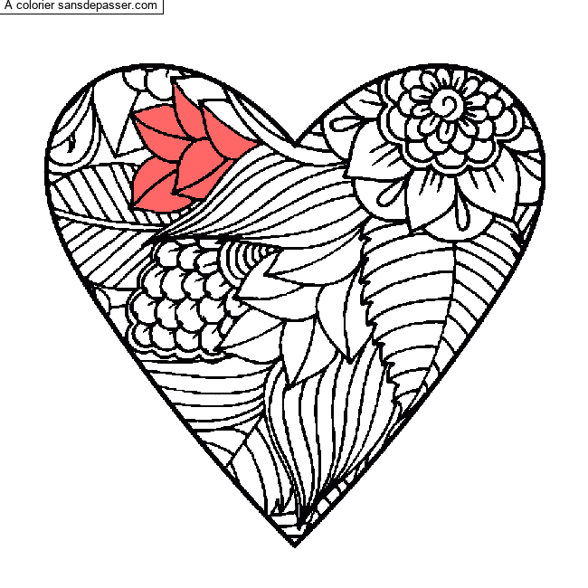 Coloriage Coeur et fleurs
