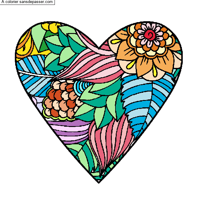 Coloriage Coeur et fleurs