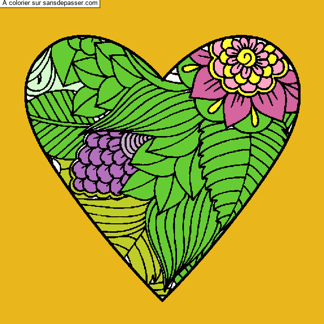 Coloriage Coeur et fleurs par LEANA