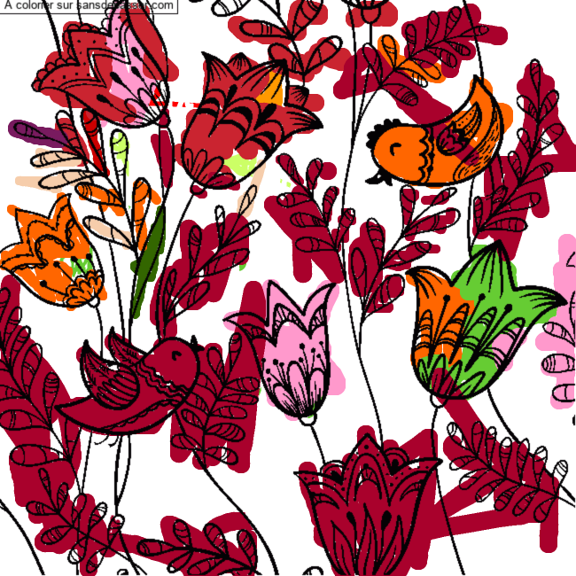 Coloriage Oiseaux et fleurs