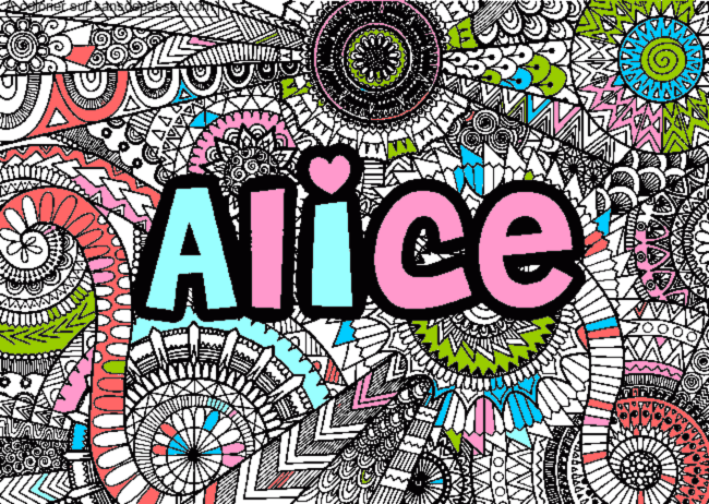 Coloriage Mandala pr&eacute;nom - Alice par un invité