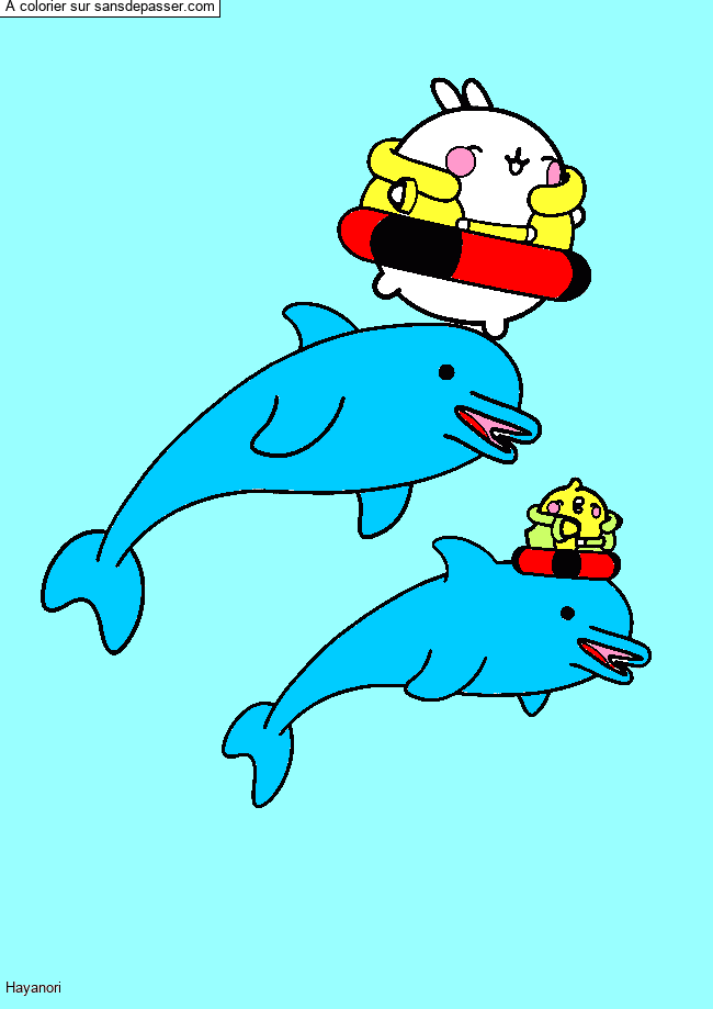 Coloriage Molang et les dauphins par un invit&eacute;