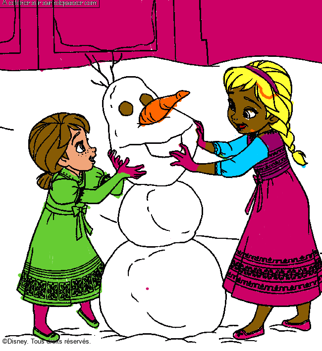 Anna et Elsa construisent un bonhomme de neige par un invité