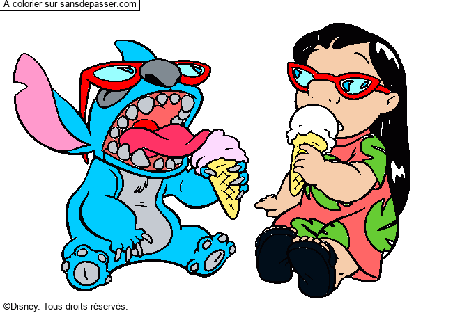 Lilo et Stitch mangeant une glace - Coloriages à imprimer pour les