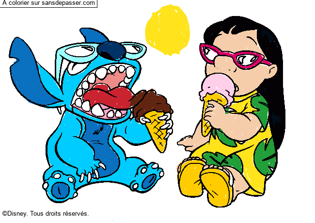 Image à colorier Stitch mange une glace