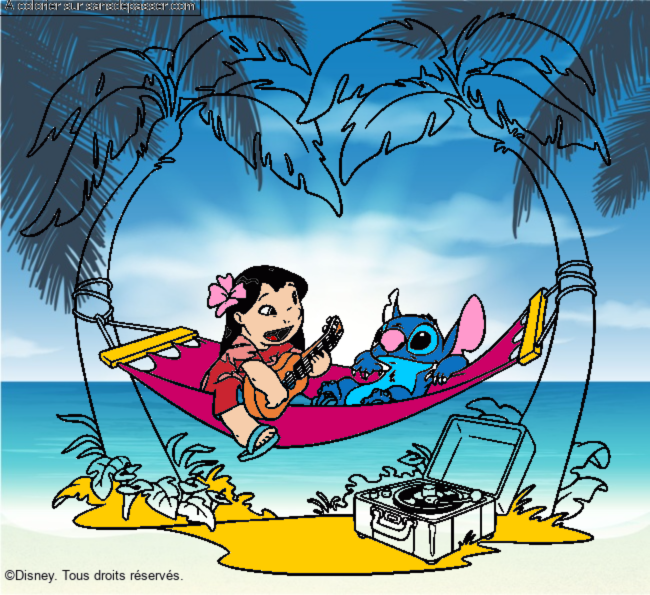 Coloriage Lilo et Stitch sur la plage par un invité
