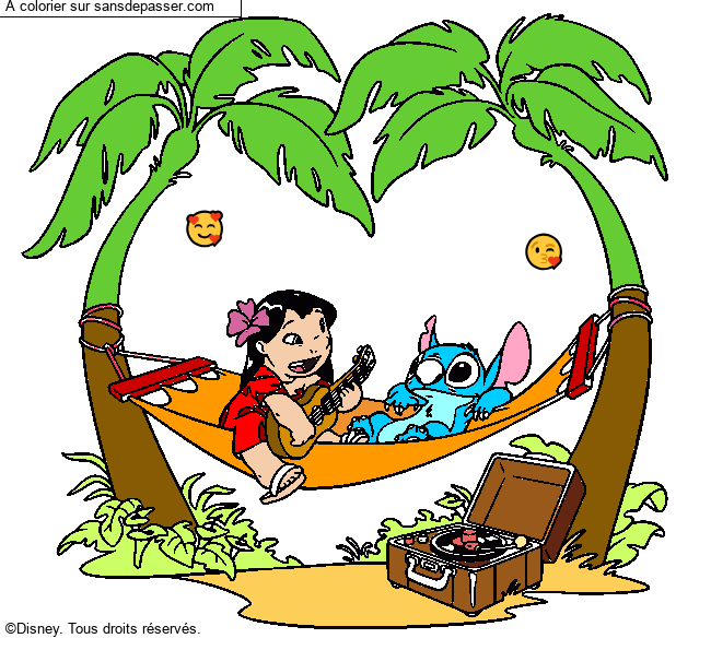 Coloriage Lilo et Stitch sur la plage par un invit&eacute;