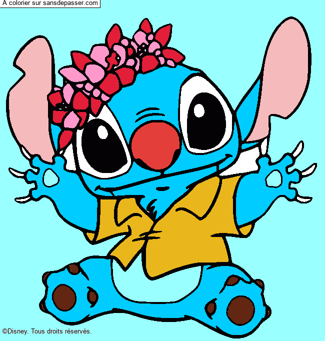 Stitch et sa couronne de fleurs par un invité
