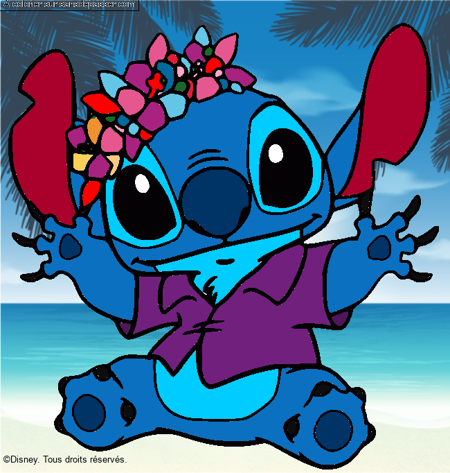 Stitch et sa couronne de fleurs par un invit&eacute;