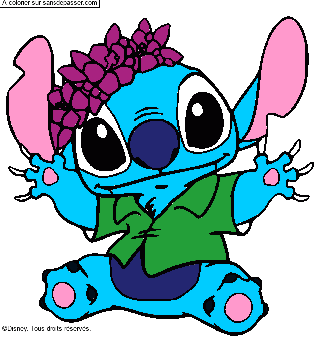 Coloriage Stitch et sa couronne de fleurs