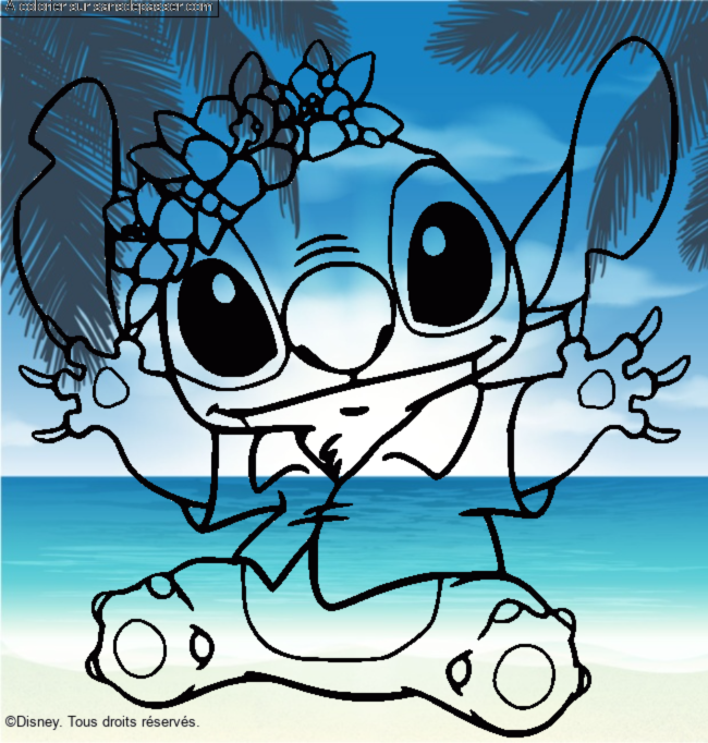 Stitch et sa couronne de fleurs par un invit&eacute;
