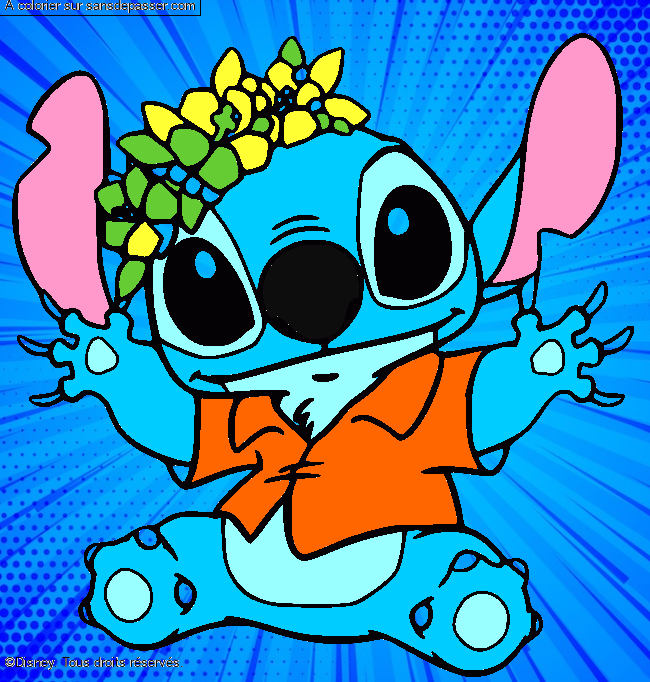 Stitch et sa couronne de fleurs par un invit&eacute;