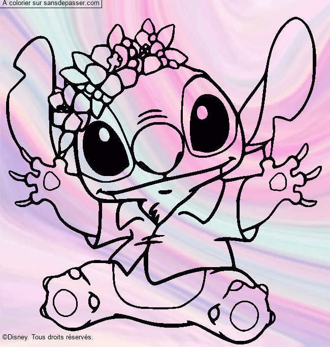 Stitch et sa couronne de fleurs par louiloui