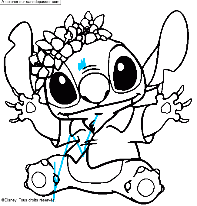 Coloriage Stitch et sa couronne de fleurs