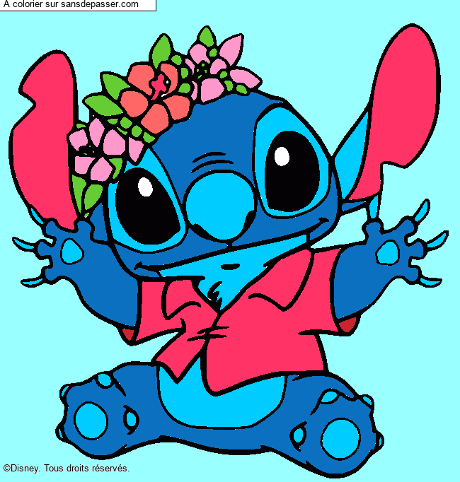 Stitch et sa couronne de fleurs par un invité
