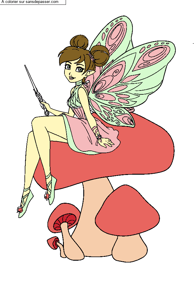 Coloriage Jolie F&eacute;e sur un champignon par jxst_leonicia
