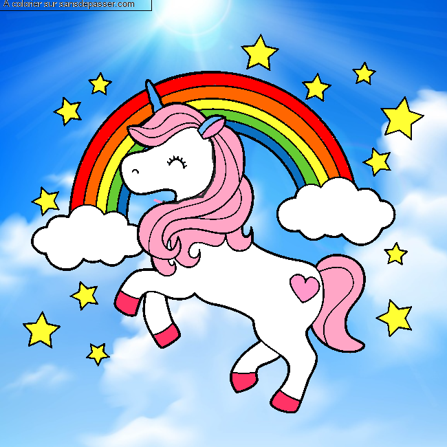 Coloriage Licorne et arc-en-ciel par un invit&eacute;
