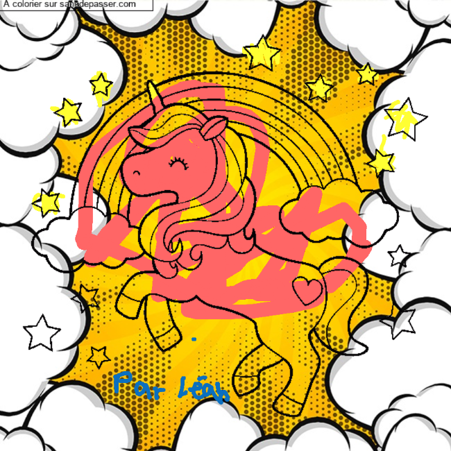 Coloriage Licorne et arc-en-ciel par un invit&eacute;