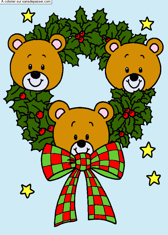 Coloriage Couronne de No&euml;l Ours par un invit&eacute;