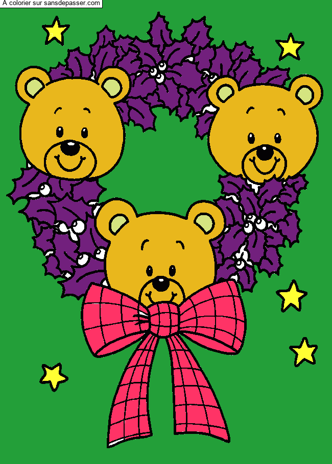 Coloriage Couronne de No&euml;l Ours par un invit&eacute;