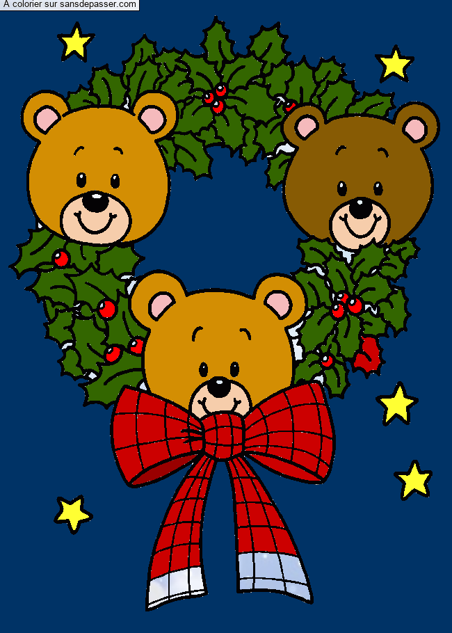 Coloriage Couronne de No&euml;l Ours par Nono04