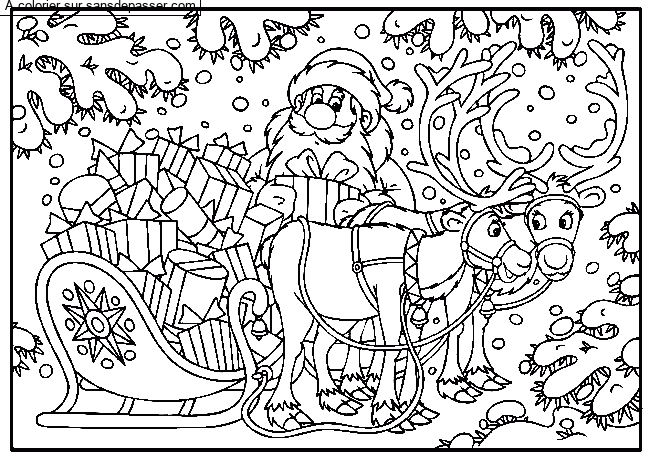 Coloriage P&egrave;re No&euml;l et son traineau par un invit&eacute;