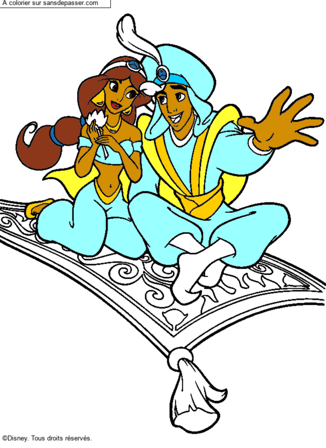Coloriage Jasmine et Aladdin par un invit&eacute;