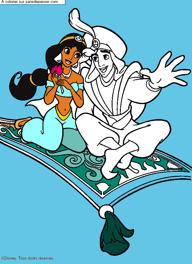 Coloriage Jasmine et Aladdin par un invit&eacute;