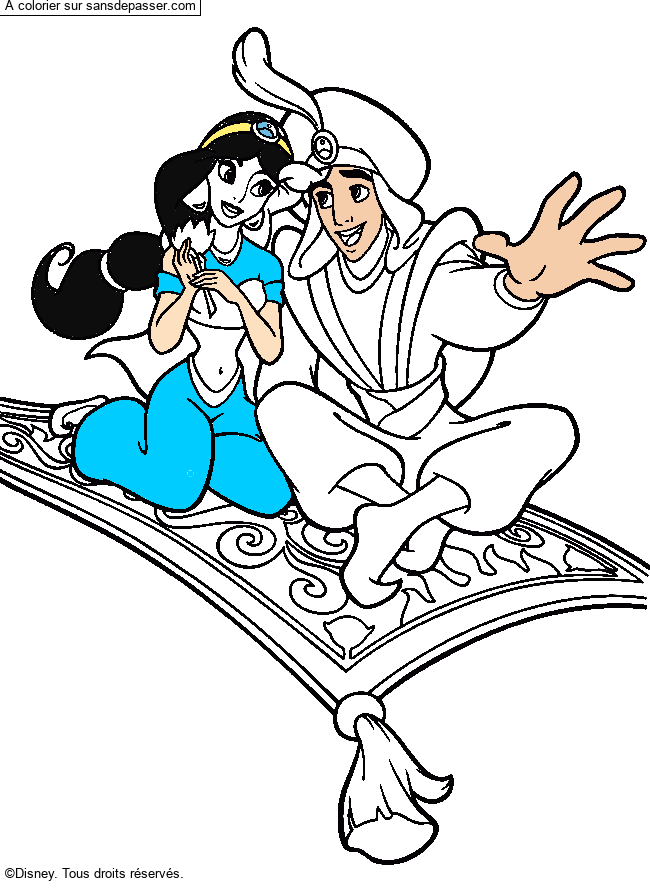 Coloriage Jasmine et Aladdin par un invité