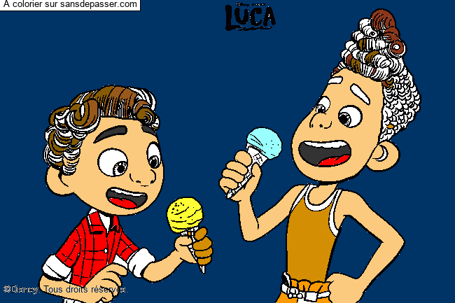 Coloriage Alberto et Luca mangent des glaces