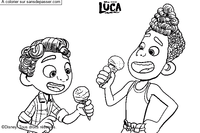 Coloriage Alberto et Luca mangent des glaces