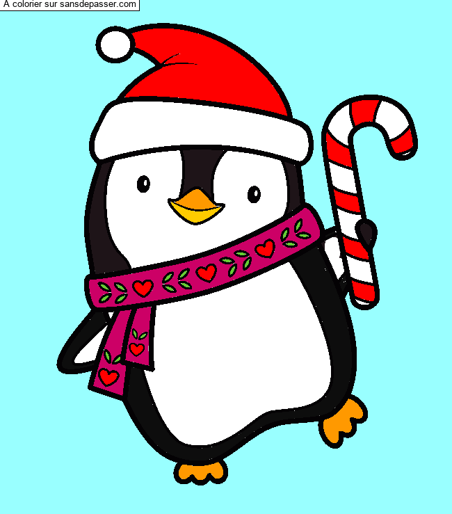 Coloriage Pingouin de No&euml;l par un invité