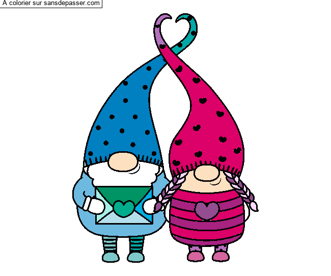 Coloriage Gnomes amoureux