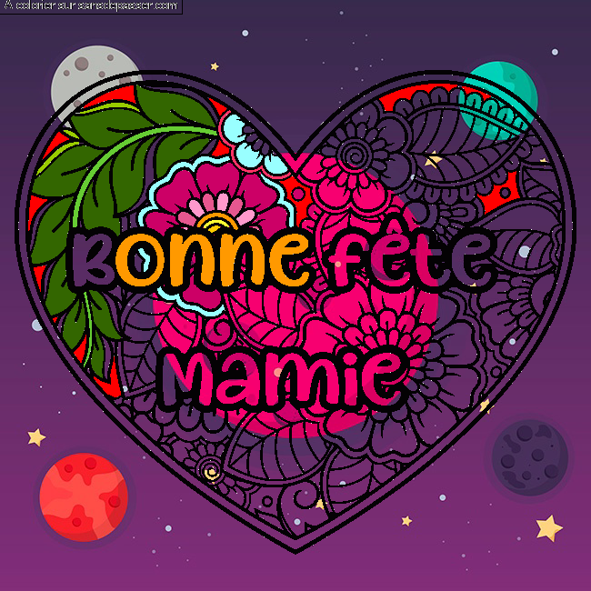 Coloriage Coloriage Bonne f&ecirc;te Mamie - Coeur Mandala