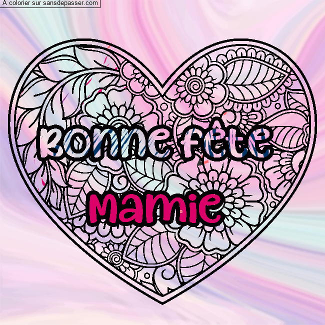 Coloriage Coloriage Bonne f&ecirc;te Mamie - Coeur Mandala