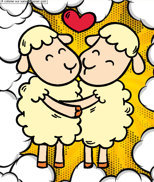 Coloriage Moutons amoureux par un invité