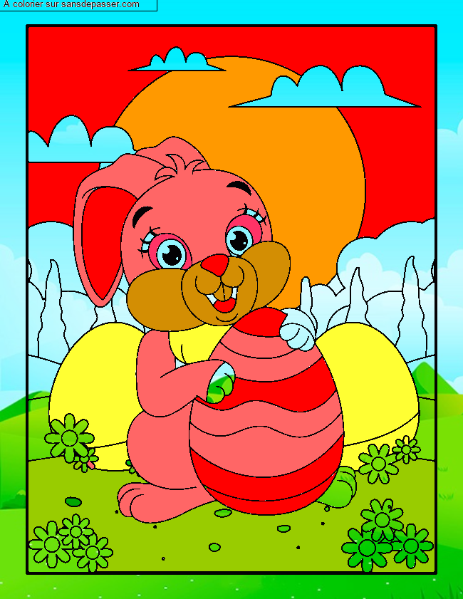Coloriage Lapin de P&acirc;ques avec son oeuf par un invit&eacute;