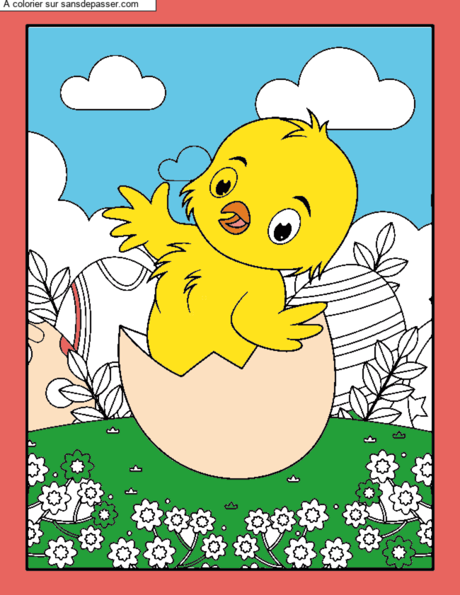 Poussin de P&acirc;ques qui sort de son oeuf par un invit&eacute;