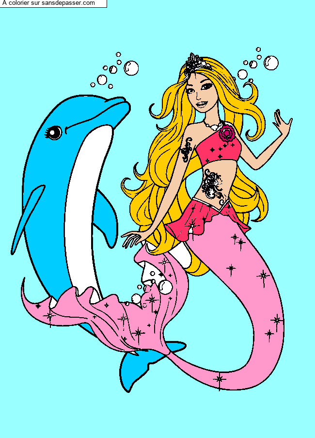 Coloriage Barbie et le dauphin par Aley