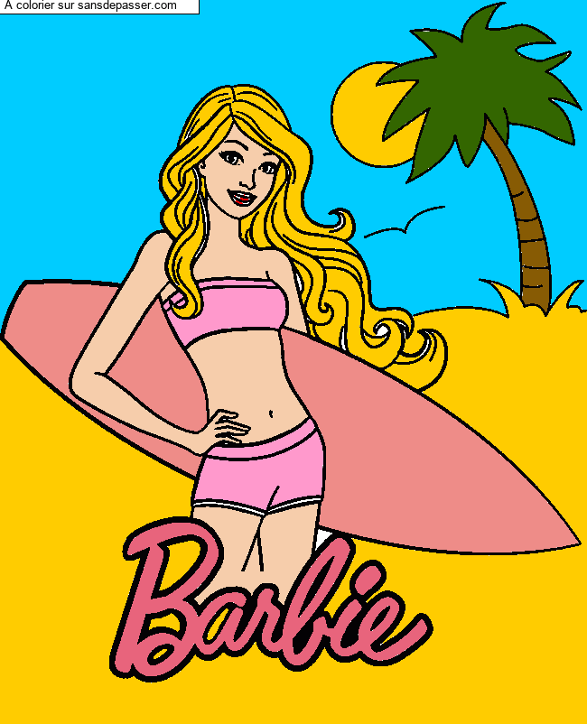 Coloriage Barbie Vacances et Surf