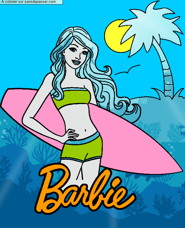 Coloriage Barbie Vacances et Surf par un invité