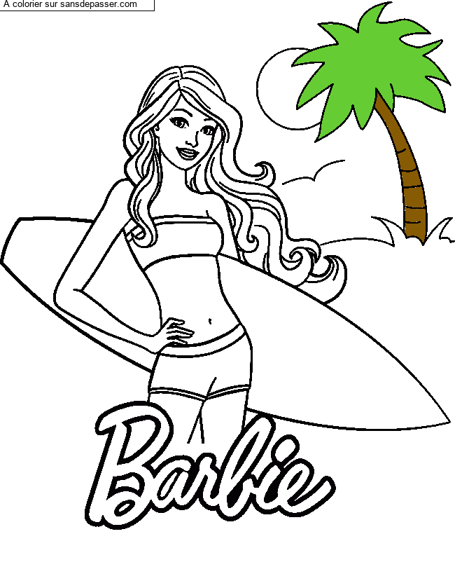 Coloriage Barbie Vacances et Surf par un invité
