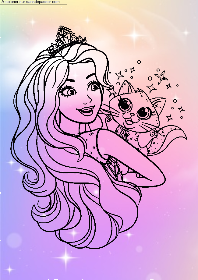Coloriage Princesse Barbie et son chat par un invité