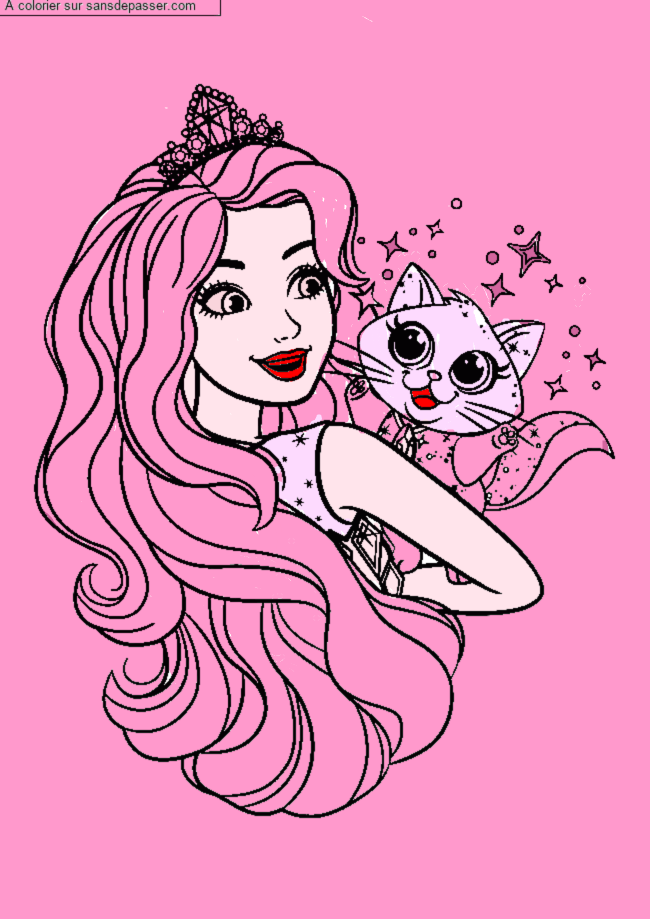 Coloriage Princesse Barbie et son chat par Lucie77176